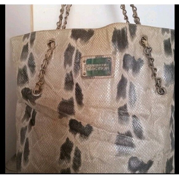 KENNETH COLE Shoulder Bag Handbag Snake Printed Fabric Large Purse Bag Tote - Picture 9 of 13